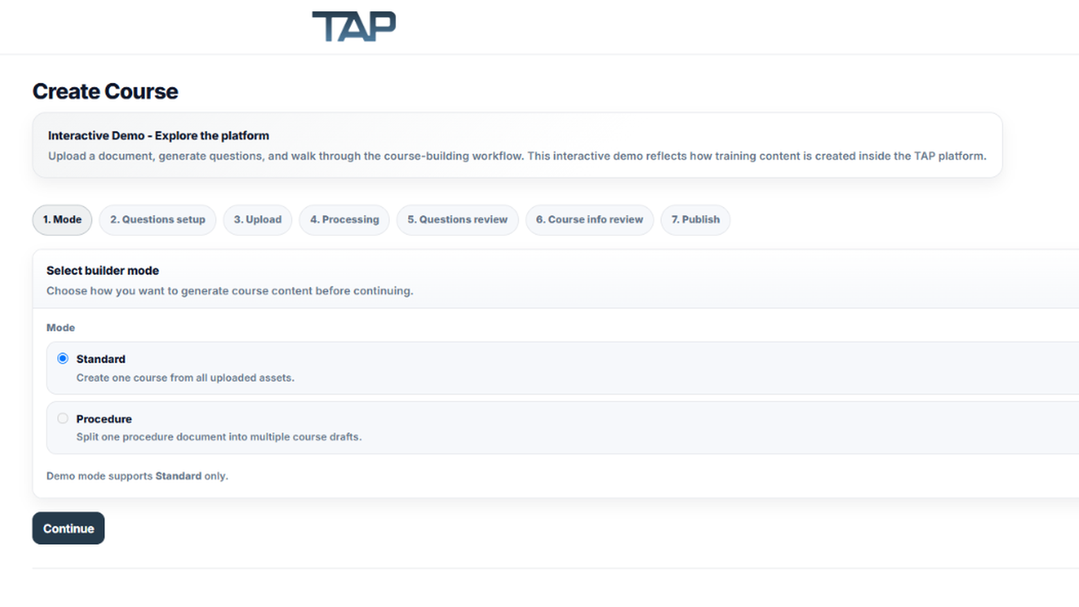 The TAP course builder: a seven-step workflow from source upload to publish